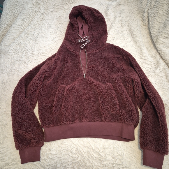 lululemon athletica Sweaters - Lululemon Textured Fleece 1/2 Zip Red Merlot